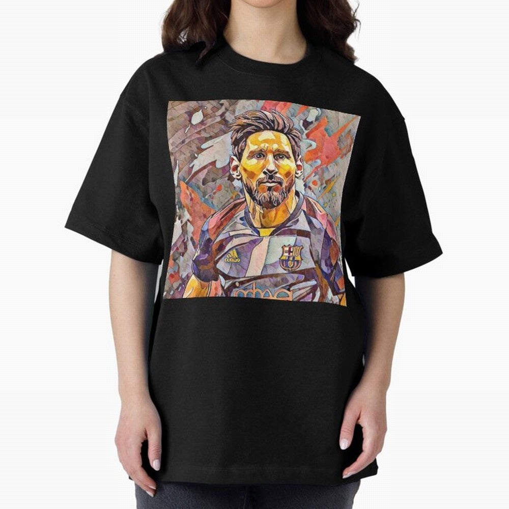 Messi art Oversized T-Shirt Feel the Trophy Chase of the FIFA World Cup 2026 Journey through Messi Highlights, Brazil Pride, Football Festival Excitement, Trophy Ambitions, Country Rivalries and Star Player Buzz; Ideal for Passionate Fans Who Love