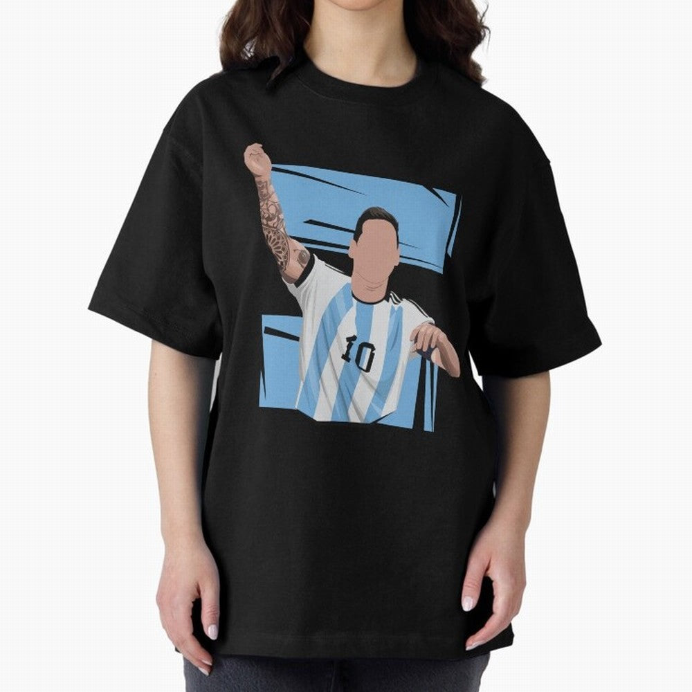 Messi Singing with Crowd World Cup 2022 Oversized T-Shirt Feel the Roar of Match Day Hype around FIFA World Cup 2026, Messi and Cristiano Ronaldo, France and Portugal, Retro Football Energy, Iconic Rivalries, Trophy Chase Drama and Stadium