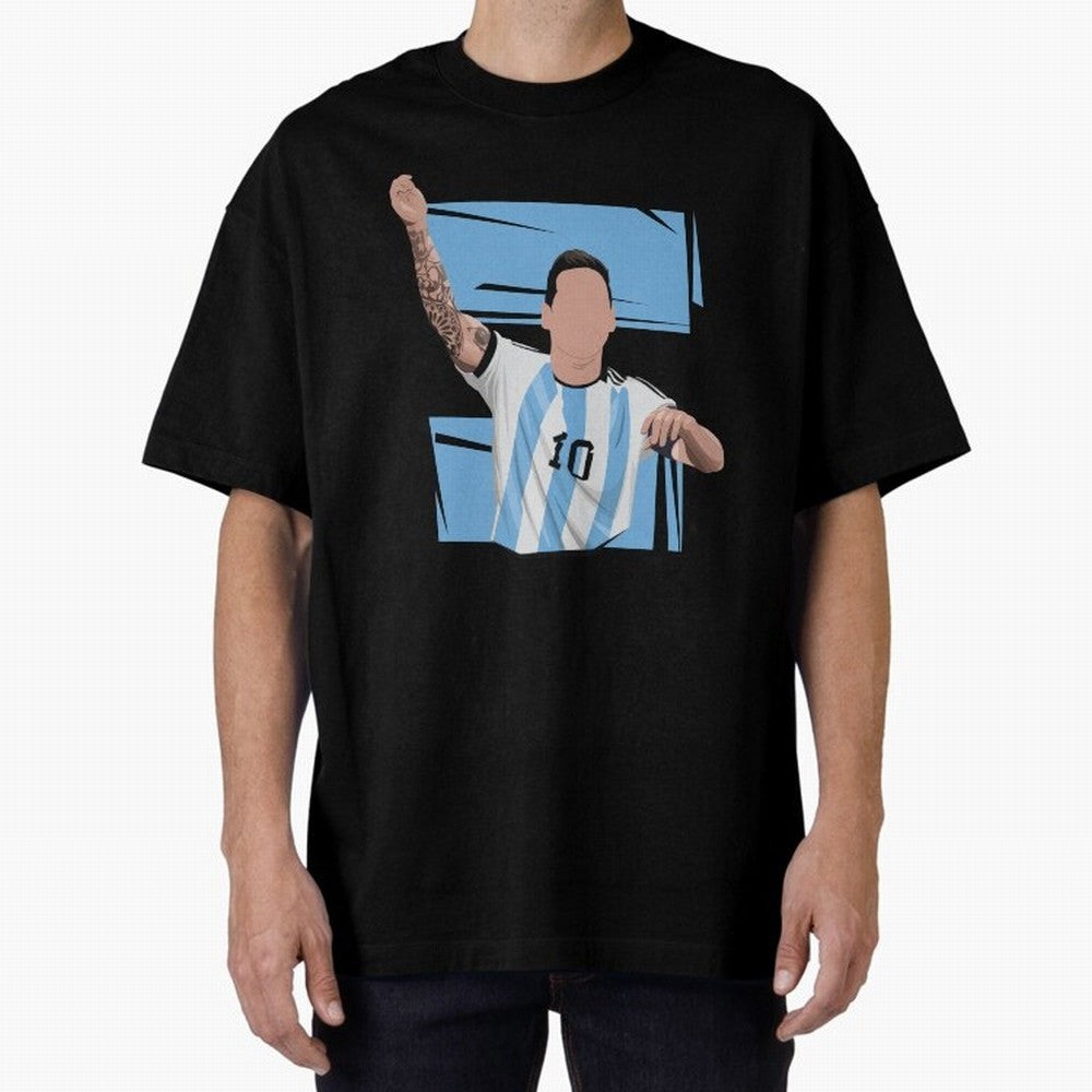 Messi Singing with Crowd World Cup 2022 Oversized T-Shirt Feel the Roar of Match Day Hype around FIFA World Cup 2026, Messi and Cristiano Ronaldo, France and Portugal, Retro Football Energy, Iconic Rivalries, Trophy Chase Drama and Stadium