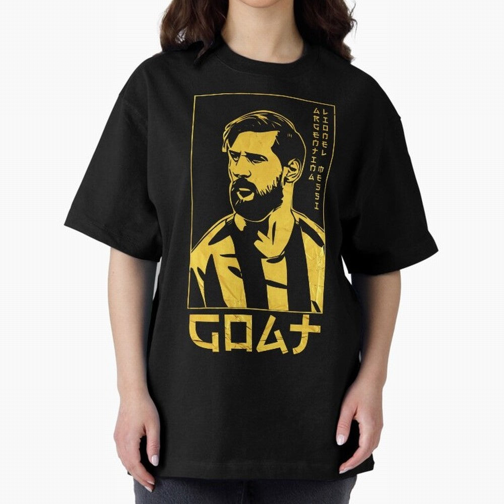 Lionel Messi Golden Style Portrait art illustration Classic T-Shirt Celebrate the Biggest Stage of FIFA World Cup 2026 Inspired by Messi, Argentina, France and Brazil Energy, Worldwide Fan Energy, Dramatic Goals, Stadium Lights and Championship