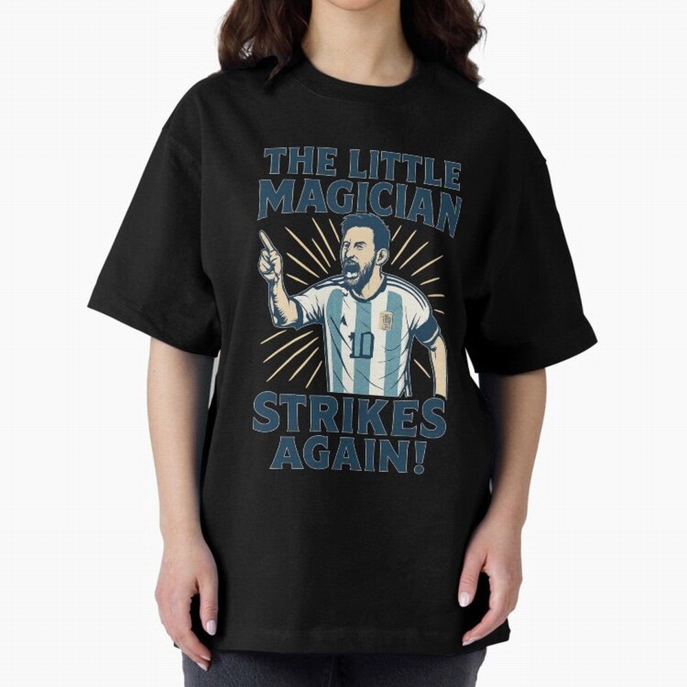 Messi - The Magician Oversized T-Shirt Join FIFA World Cup 2026 USA Canada Mexico for Fans of Neymar and France and Portugal, Bringing Stadium Chants, National Pride, Trophy Dreams and Unforgettable Football Memories; Perfect for Supporters Who
