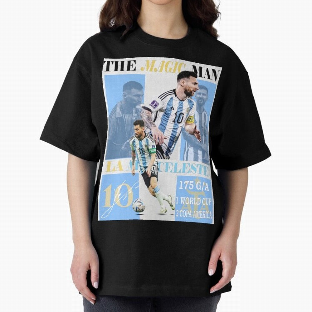 Lionel Messi Argentina World Cup 2022 Champion Victory Poster Oversized T-Shirt Experience the Global Stage of FIFA World Cup 2026 USA Canada Mexico for Fans of Messi, Neymar and Mbappe and France and Portugal, Bringing Stadium Chants, National