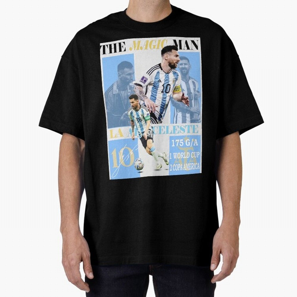 Lionel Messi Argentina World Cup 2022 Champion Victory Poster Oversized T-Shirt Experience the Global Stage of FIFA World Cup 2026 USA Canada Mexico for Fans of Messi, Neymar and Mbappe and France and Portugal, Bringing Stadium Chants, National