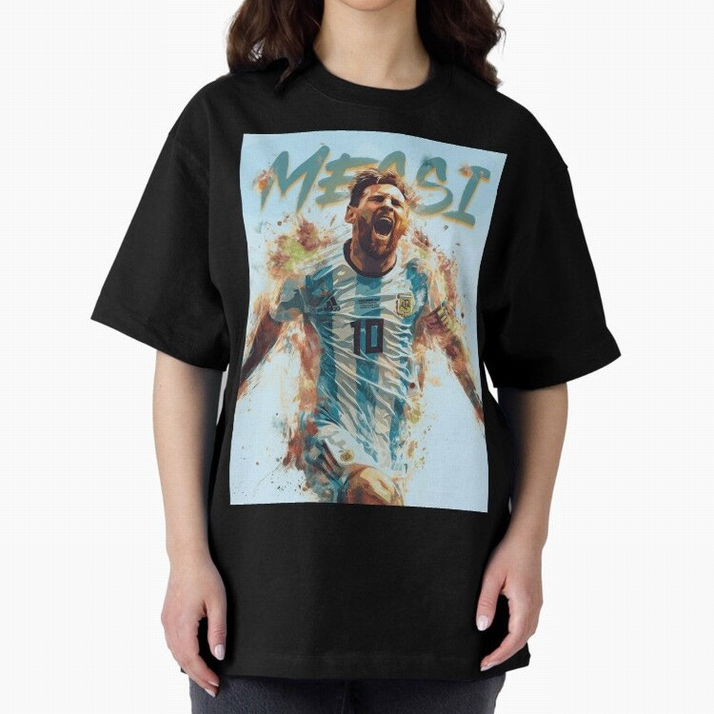 Messi The GOAT Oversized T-Shirt Support Global Football Passion for FIFA World Cup 2026 USA Canada Mexico, Highlighting Haaland, Spain and Netherlands, Retro Football Energy, Iconic Rivalries, Trophy Chase Drama and Stadium Atmosphere; Made for