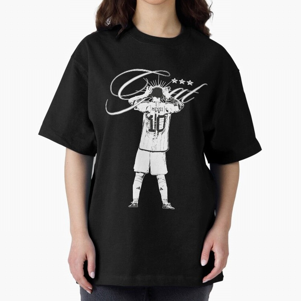 Messi Argentina, GOAT Oversized T-Shirt Fuel the Hype around FIFA World Cup 2026 USA Canada Mexico Connected to CR7 and Messi, Germany Energy, Worldwide Fan Energy, Dramatic Goals, Stadium Lights and Championship Celebrations; Perfect for Fans,