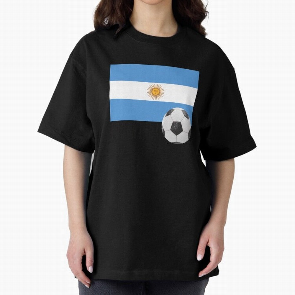 Flag of Argentina with a Football Oversized T-Shirt Celebrate Classic Football Spirit in FIFA World Cup 2026 Group Stage for Fans of Messi, CR7 and Mbappe and Spain, Bringing Fan Favorite Moments, National Team Passion, Big Match Drama and Soccer