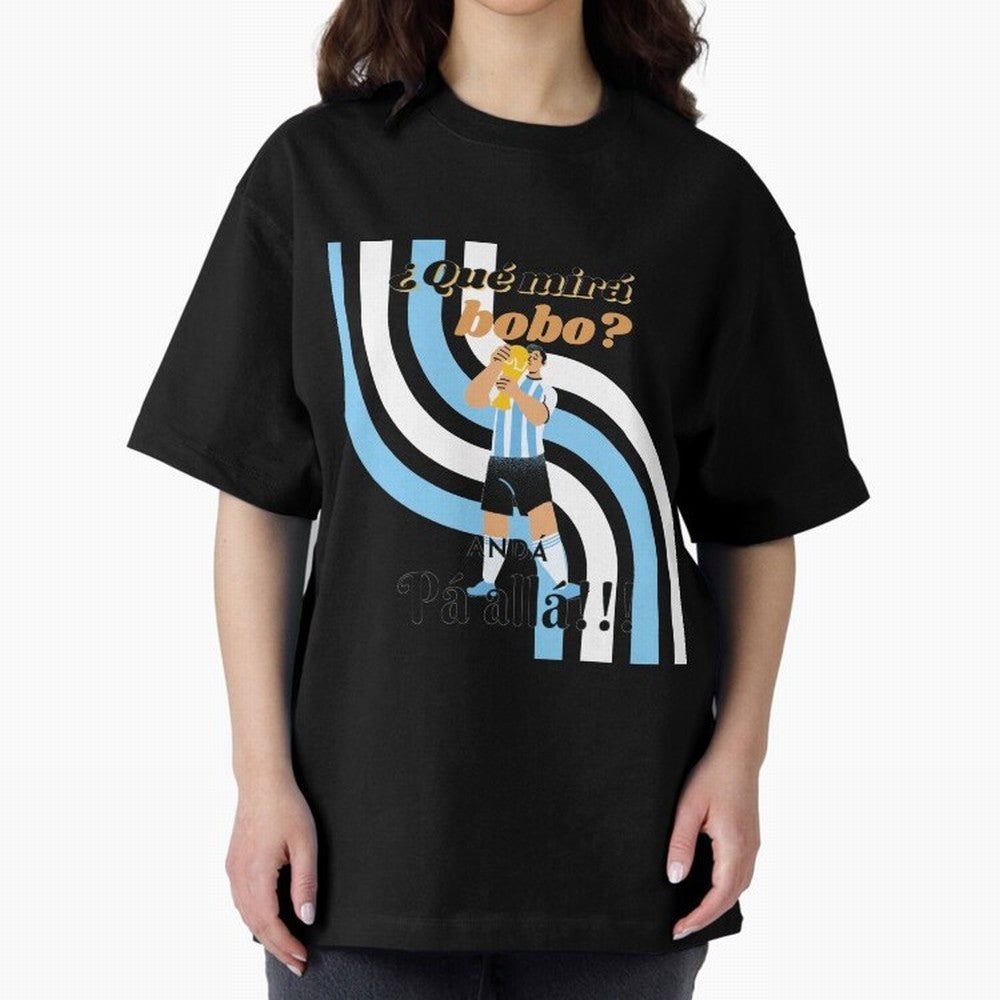 Vintage Messi Argentina Que Mira Bobo Oversized T-Shirt Live for the Drama of FIFA World Cup 2026 USA Canada Mexico Capturing Haaland and Mbappe, Portugal, Spain and Germany Energy, Football Festival Excitement, Trophy Ambitions, Country Rivalries
