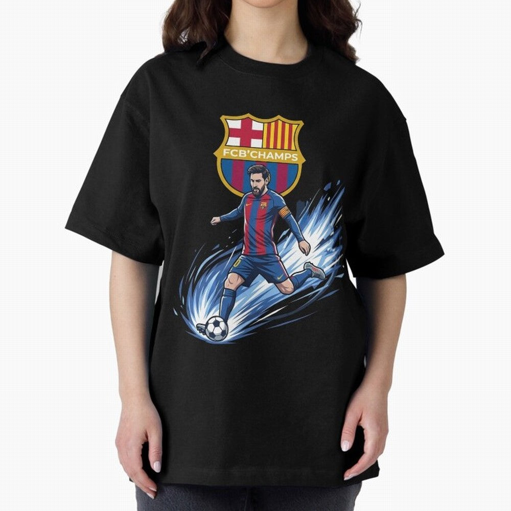 FC Barcelona Champs - The Goat Edition Oversized T-Shirt Mark Global Football Passion for FIFA World Cup 2026, Capturing Cristiano Ronaldo, England and Germany, Classic Soccer Heritage, Championship Pressure, Fan Loyalty and International Pride;
