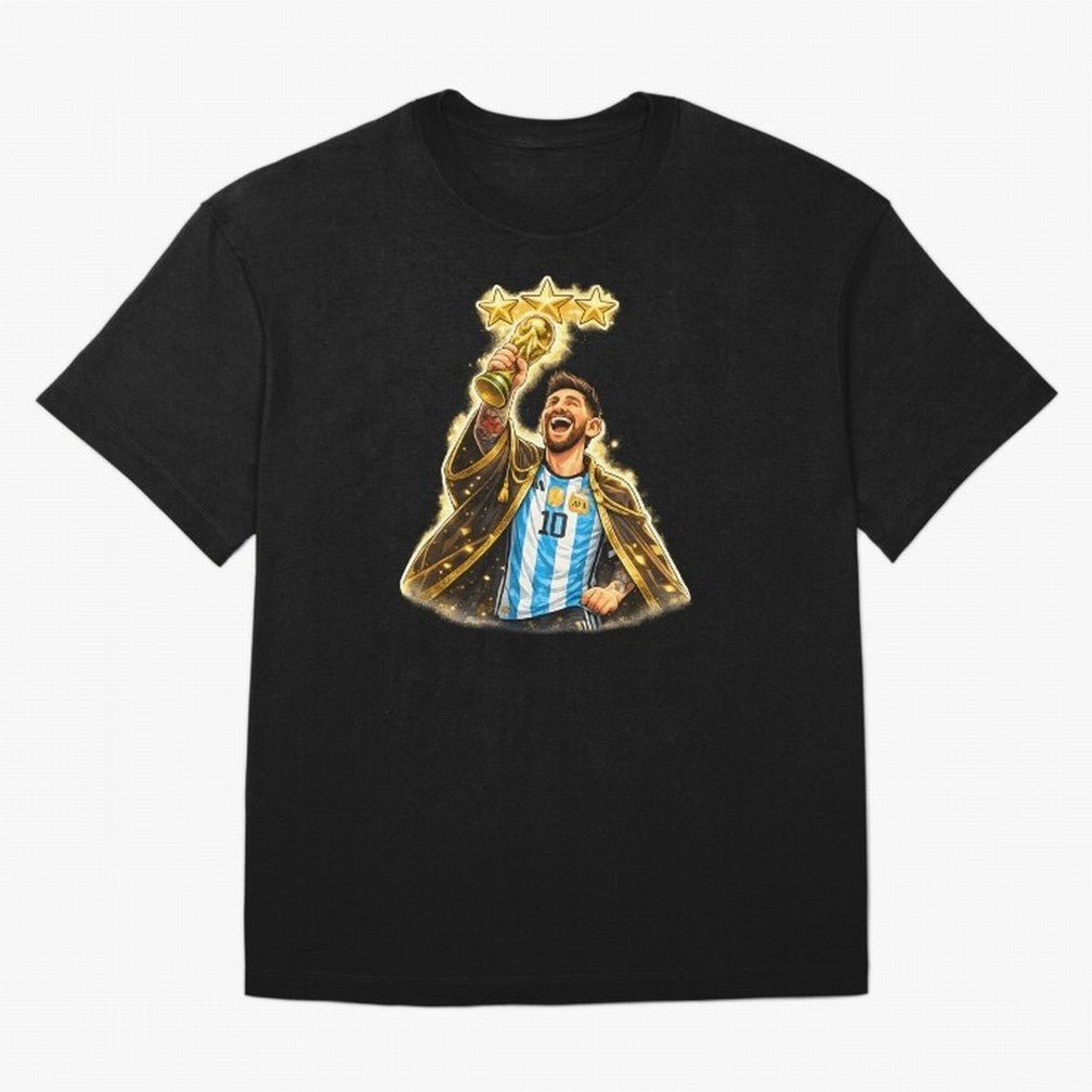 Messi King of Football World Champion ¨C Argentina 3 Stars Trophy Celebration Classic T-Shirt Unlock the FIFA World Cup 2026 Group Stage Journey through Messi, CR7 and Mbappe Highlights, France and Portugal Pride, Game Day Rituals, Football