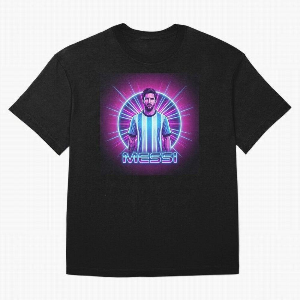 ?Argentina Football Legend Messi Cyberpunk Retro Futurist Design (Version 4) Classic T-Shirt Carry National Pride through the FIFA World Cup 2026 Journey through Cristiano Ronaldo Highlights, Brazil, Portugal and Argentina Pride, Goal Celebration