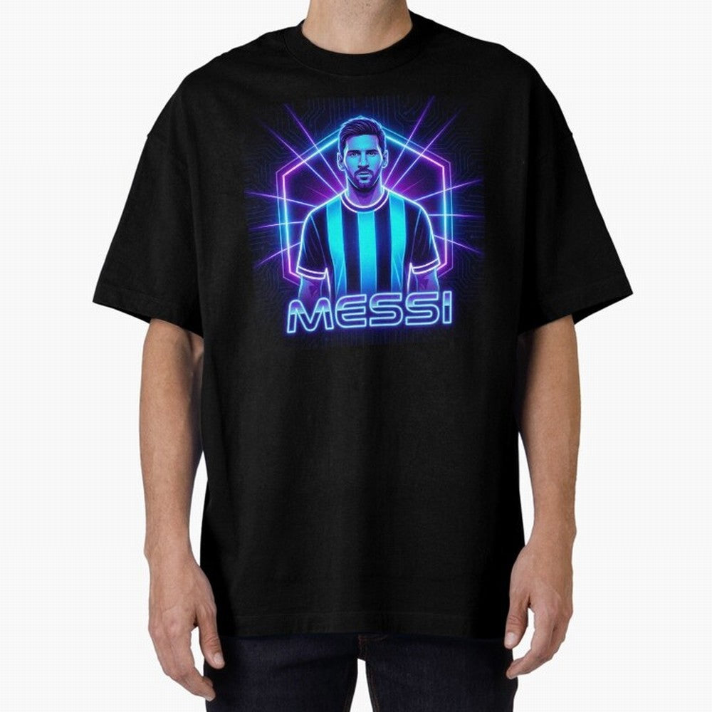 ?Argentina Football Legend Messi Cyberpunk Retro Futurist Design (Version 2) Classic T-Shirt Experience the FIFA World Cup 2026 Group Stage Journey through Haaland and Mbappe Highlights, Argentina, France and Brazil Pride, Worldwide Fan Energy,