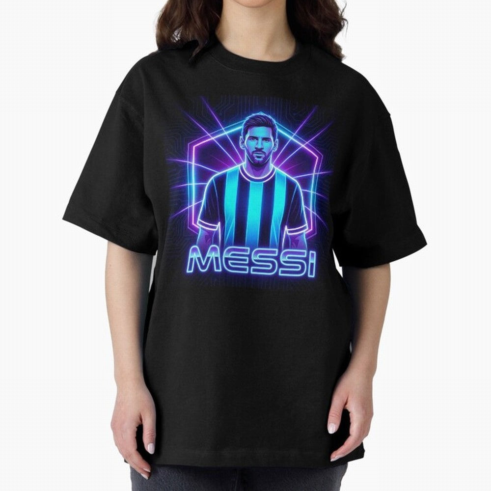 ?Argentina Football Legend Messi Cyberpunk Retro Futurist Design (Version 2) Classic T-Shirt Experience the FIFA World Cup 2026 Group Stage Journey through Haaland and Mbappe Highlights, Argentina, France and Brazil Pride, Worldwide Fan Energy,