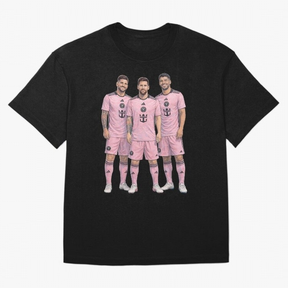 Messi, De Paul and Suarez Inter Miami artistic style ¨C MLS Soccer Oversized T-Shirt Capture FIFA World Cup 2026 USA Canada Mexico Spirit, Built around Netherlands, Messi and Cristiano Ronaldo, Football Passion, Legendary Performances, Festival