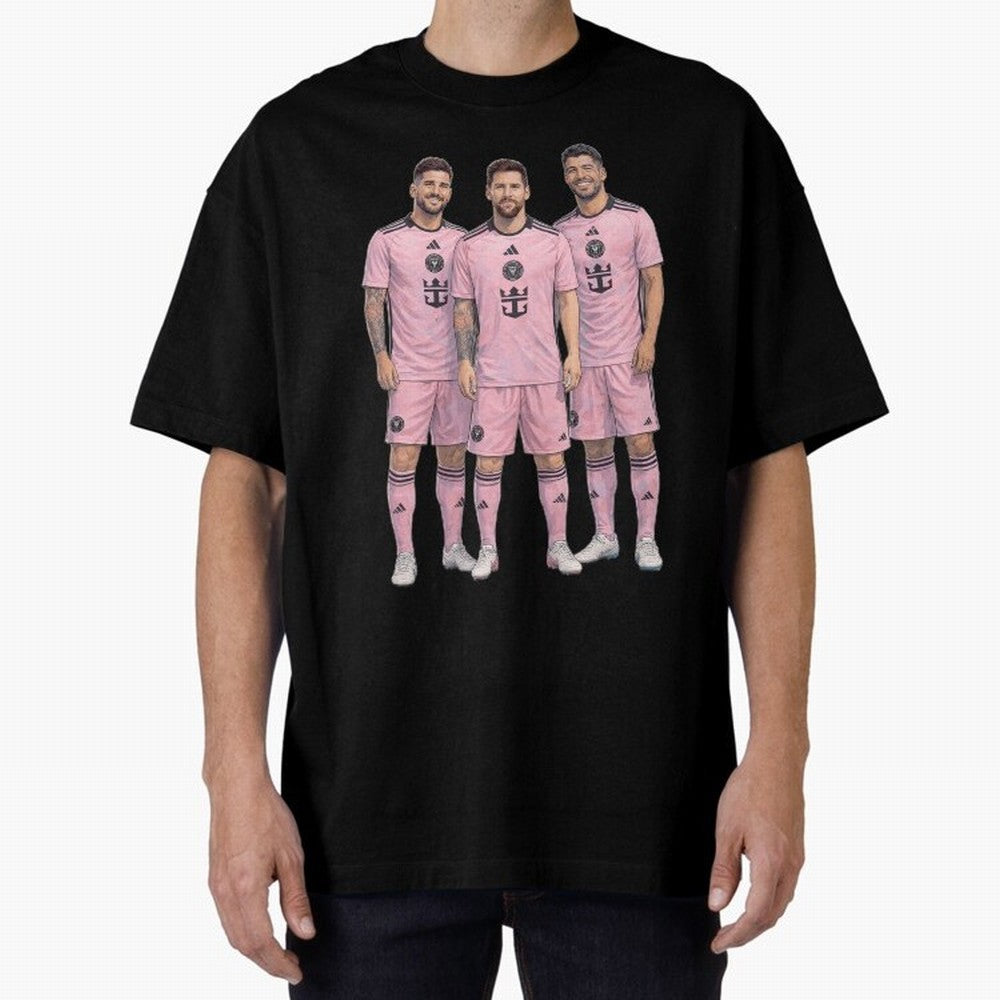 Messi, De Paul and Suarez Inter Miami artistic style ¨C MLS Soccer Oversized T-Shirt Capture FIFA World Cup 2026 USA Canada Mexico Spirit, Built around Netherlands, Messi and Cristiano Ronaldo, Football Passion, Legendary Performances, Festival