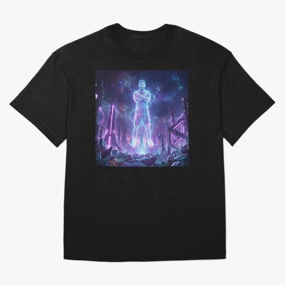 Lionel Messi (GOAT) Hologram in Futuristic Cyberpunk City Classic T-Shirt Bring Retro Soccer Energy to the FIFA World Cup 2026 Journey through Neymar Highlights, Germany Pride, Soccer Culture, Superstar Moments, National Team Dreams and Competitive