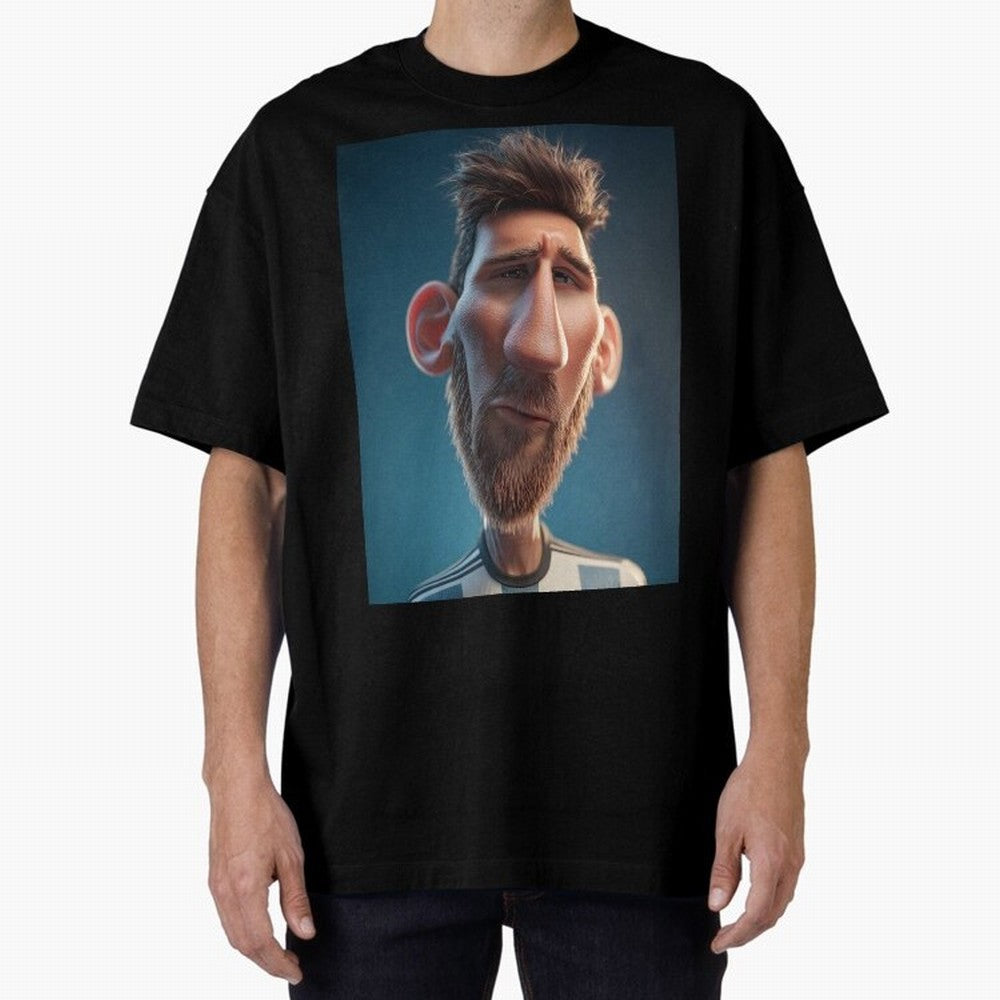 Lionel Messi Funny Soccer Cartoon Football Star Oversized T-Shirt Spotlight FIFA World Cup 2026 Group Stage Highlighting Haaland and Mbappe, France Energy, Game Day Rituals, Football Legends, Country Pride and the Road to the Final; Great for