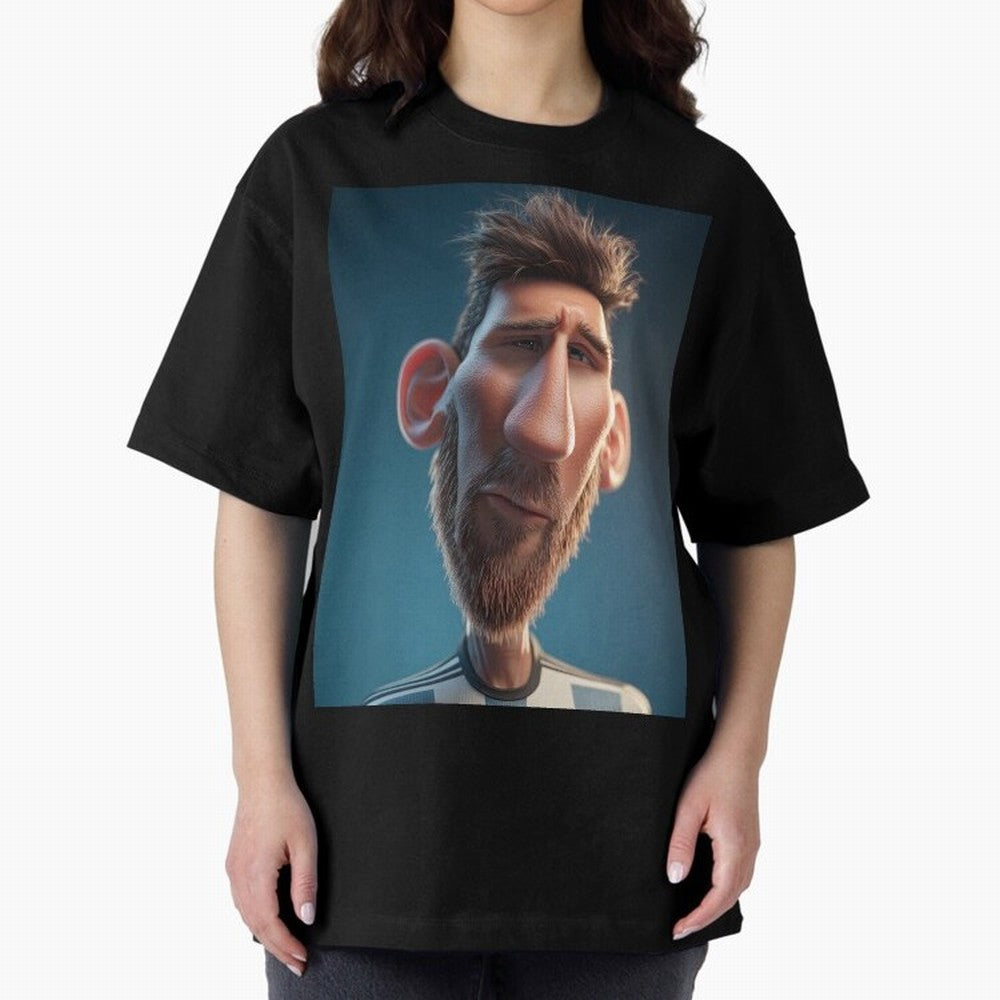 Lionel Messi Funny Soccer Cartoon Football Star Oversized T-Shirt Spotlight FIFA World Cup 2026 Group Stage Highlighting Haaland and Mbappe, France Energy, Game Day Rituals, Football Legends, Country Pride and the Road to the Final; Great for