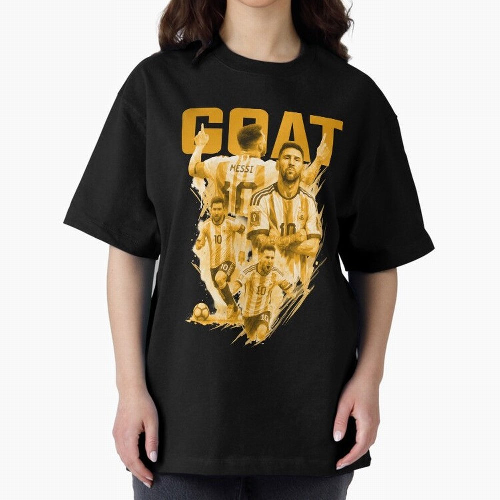 GOLD GOAT Lionel Messi watercolor illustration Oversized T-Shirt Represent Football Lovers during FIFA World Cup 2026 Made for CR7 and Messi, Brazil, Portugal and Argentina Energy, Football History, Final Match Energy, Crowd Noise and Once in a