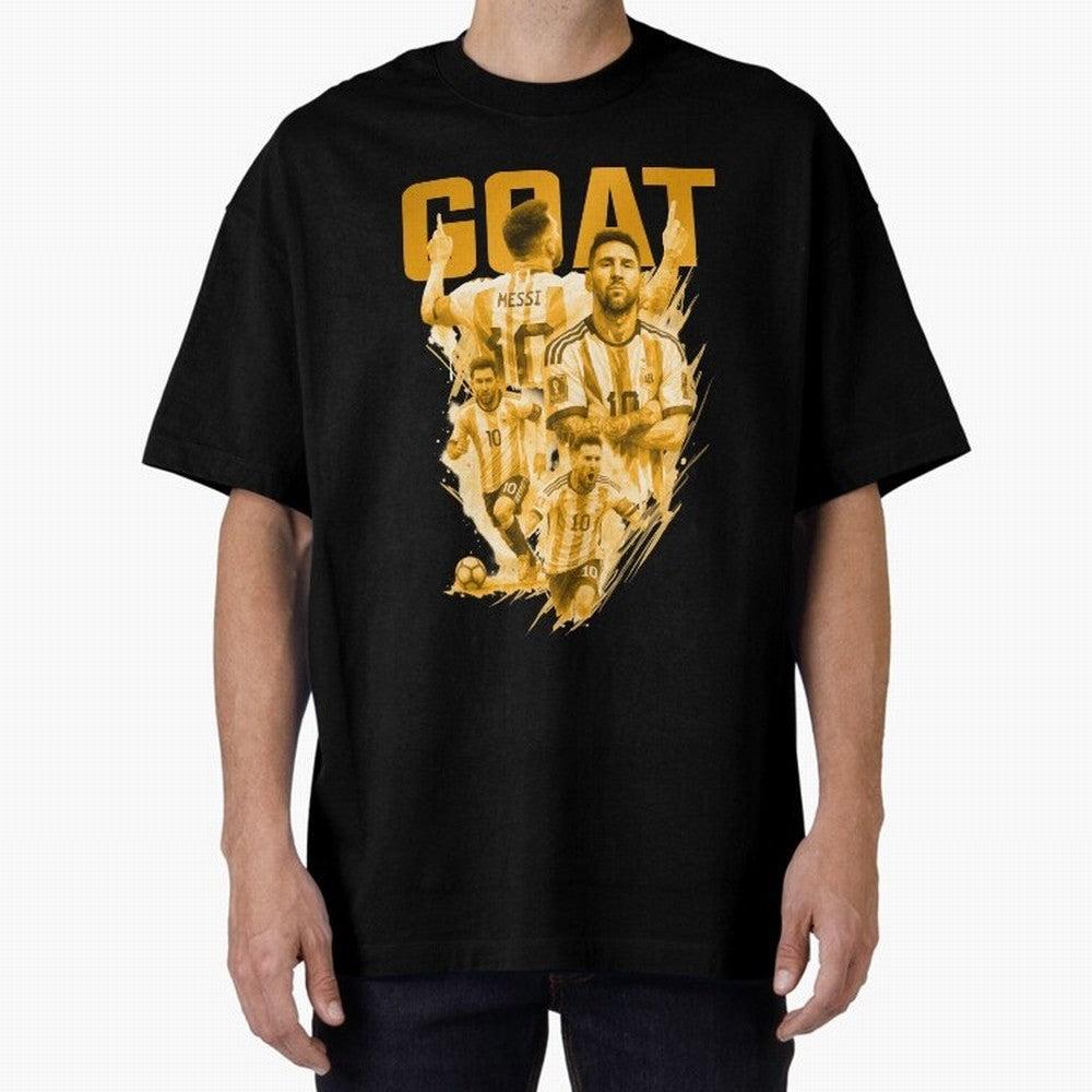 GOLD GOAT Lionel Messi watercolor illustration Oversized T-Shirt Represent Football Lovers during FIFA World Cup 2026 Made for CR7 and Messi, Brazil, Portugal and Argentina Energy, Football History, Final Match Energy, Crowd Noise and Once in a