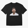 Lionel Messi smiling Oversized T-Shirt Follow the Final Road of FIFA World Cup 2026 for Fans of Cristiano Ronaldo, Haaland and CR7 and France, Bringing Match Day Excitement, Supporter Culture, Golden Goals and Global Football Passion; Made for