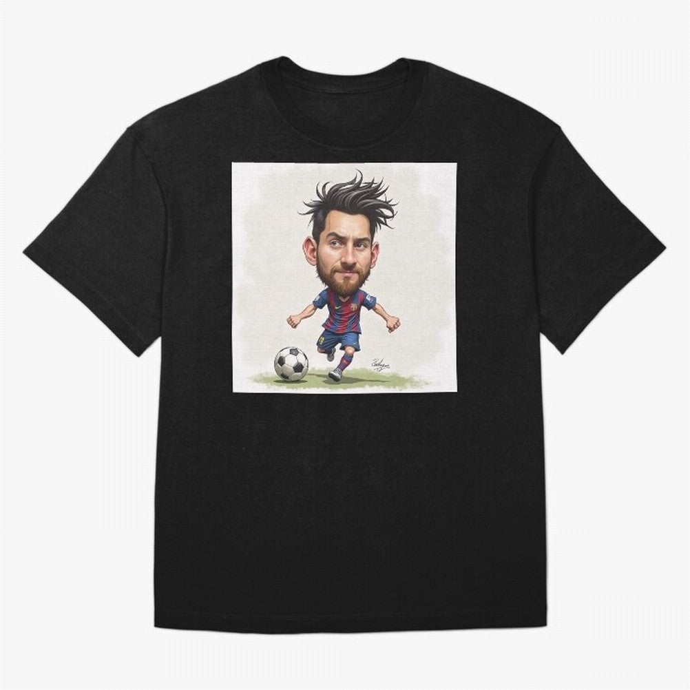 The Little Magician ¨C Caricature of Lionel Messi Oversized T-Shirt Support Iconic Players in FIFA World Cup 2026 Spirit, Built around Argentina, France and Brazil, Neymar, Haaland and Cristiano Ronaldo, Football Passion, Legendary Performances,