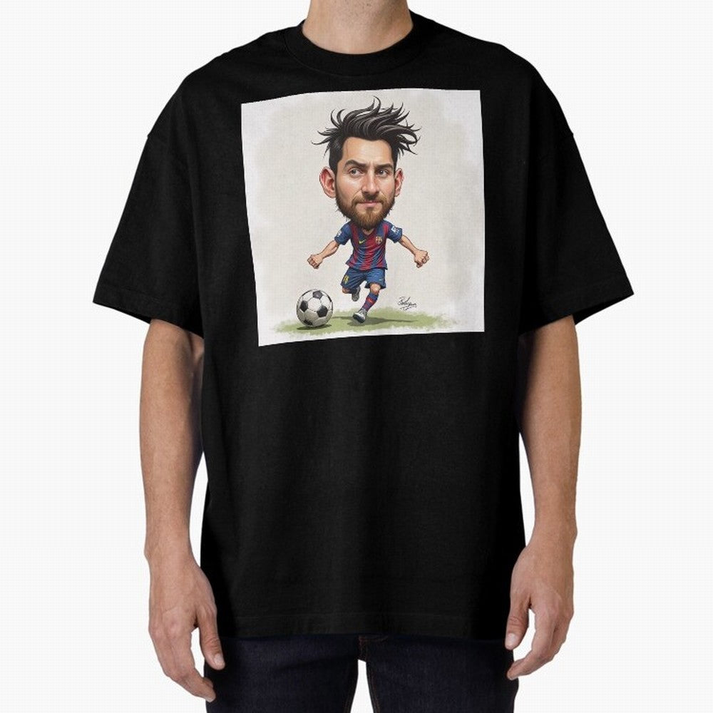 The Little Magician ¨C Caricature of Lionel Messi Oversized T-Shirt Support Iconic Players in FIFA World Cup 2026 Spirit, Built around Argentina, France and Brazil, Neymar, Haaland and Cristiano Ronaldo, Football Passion, Legendary Performances,