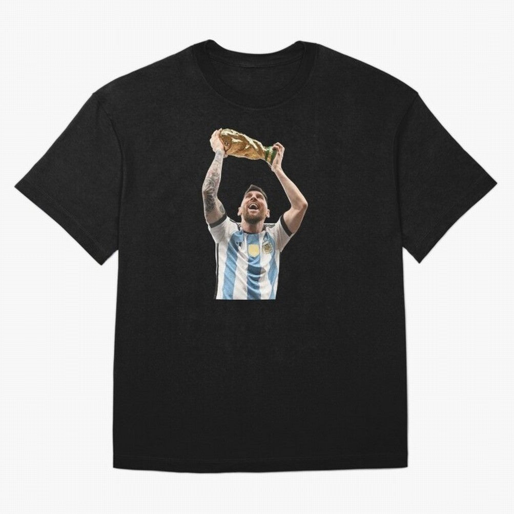 Lionel Messi lifting the World Cup Classic T-Shirt Show Fan Pride Across Global Football Passion for FIFA World Cup 2026 USA Canada Mexico, Driven by Messi, Spain, Football Festival Excitement, Trophy Ambitions, Country Rivalries and Star Player
