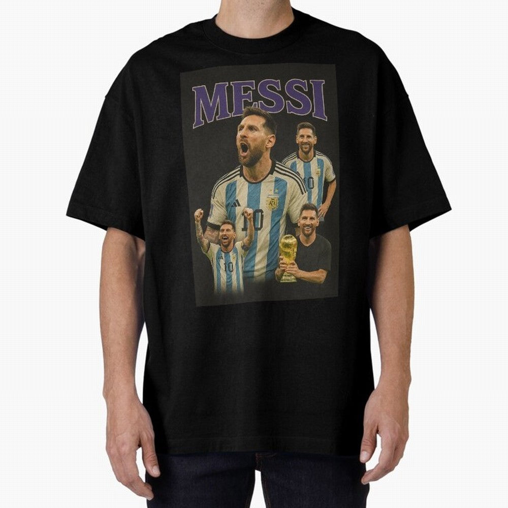 Lionel Messi Retro T-Shirt | 90s Football GOAT Collage Tee Boxy T-Shirt Share the Excitement of Global Football Passion for FIFA World Cup 2026, Made for Messi, Neymar and Mbappe, Argentina, Champion Mindset, Group Stage Buzz, Knockout Tension and