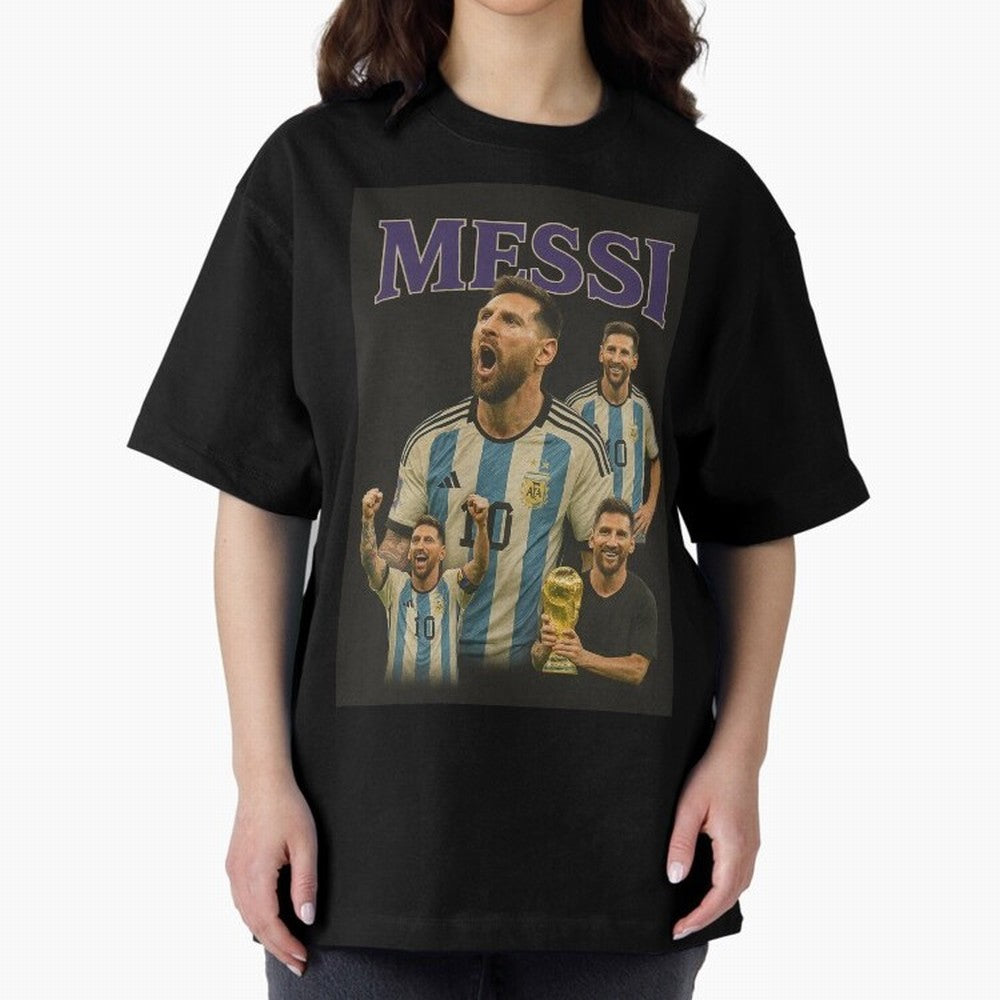 Lionel Messi Retro T-Shirt | 90s Football GOAT Collage Tee Boxy T-Shirt Share the Excitement of Global Football Passion for FIFA World Cup 2026, Made for Messi, Neymar and Mbappe, Argentina, Champion Mindset, Group Stage Buzz, Knockout Tension and
