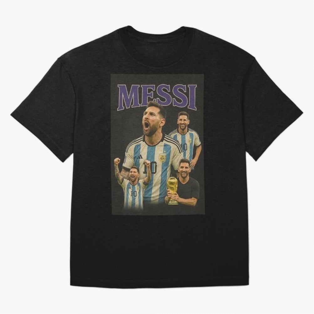 Lionel Messi Retro T-Shirt | 90s Football GOAT Collage Tee Boxy T-Shirt Share the Excitement of Global Football Passion for FIFA World Cup 2026, Made for Messi, Neymar and Mbappe, Argentina, Champion Mindset, Group Stage Buzz, Knockout Tension and