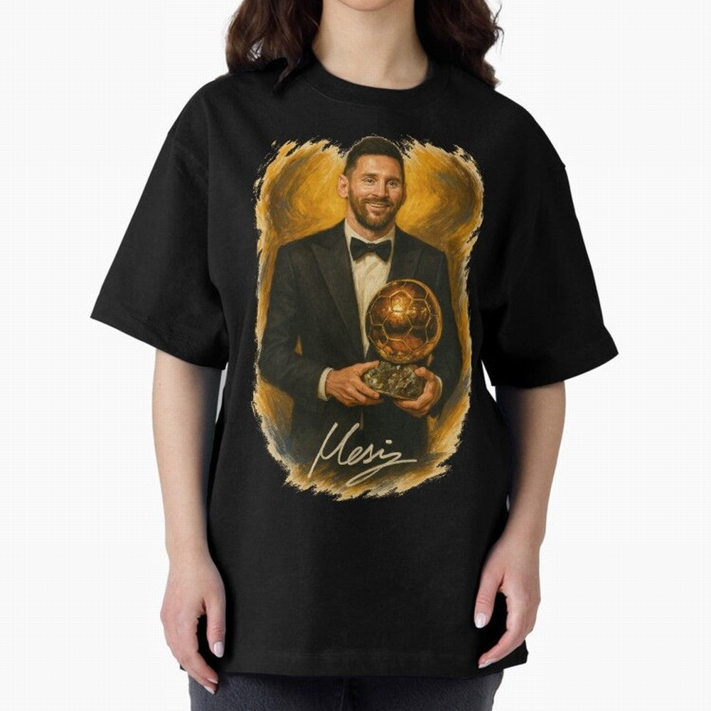 Lionel Messi Ballon d'Or Portrait ¨C Football Legend in Tuxedo Holding Trophy Classic T-Shirt Elevate FIFA World Cup 2026 Group Stage Capturing Messi, CR7 and Mbappe, Brazil Energy, Stadium Chants, National Pride, Trophy Dreams and Unforgettable