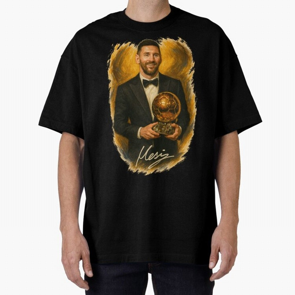 Lionel Messi Ballon d'Or Portrait ¨C Football Legend in Tuxedo Holding Trophy Classic T-Shirt Elevate FIFA World Cup 2026 Group Stage Capturing Messi, CR7 and Mbappe, Brazil Energy, Stadium Chants, National Pride, Trophy Dreams and Unforgettable