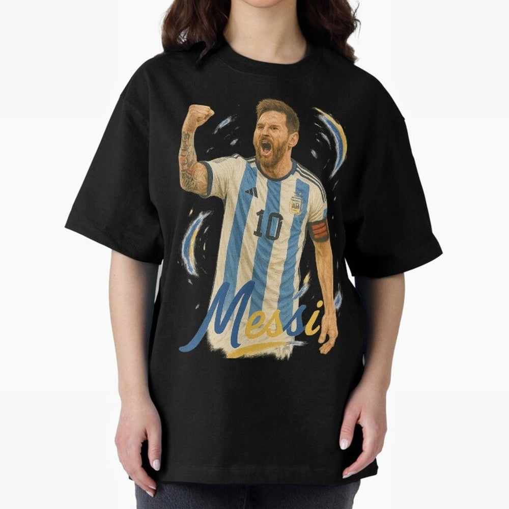 Lionel Messi Argentina Art ¨C Iconic World Cup Champion Tribute Design	 Oversized T-Shirt Feel International Energy from Match Day Hype around FIFA World Cup 2026 Group Stage, CR7 and Messi, Netherlands, Supporter Pride, Iconic Celebrations,