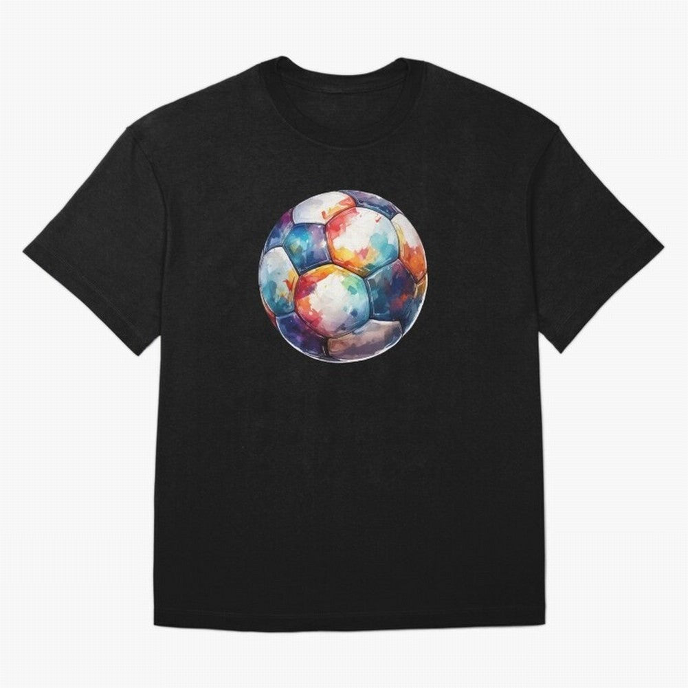Football Soccer Ball Watercolor Illustration Drawing (Black BG) Oversized T-Shirt Show Love for Legendary Goals in the FIFA World Cup 2026 Group Stage Journey through Messi, Neymar and Mbappe Highlights, Portugal, Spain and Germany Pride, Global