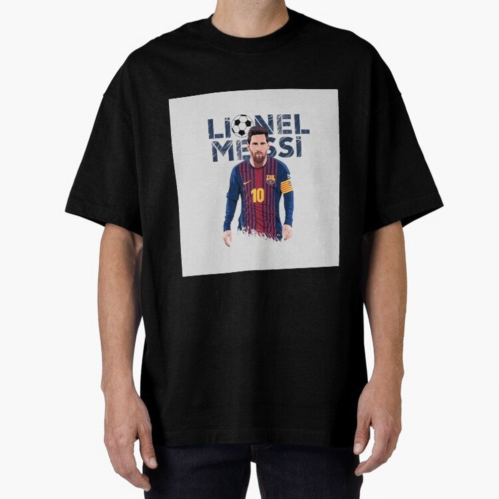 Stylized Lionel Messi Barcelona Illustration ¨C Iconic Football Artwork Oversized T-Shirt Celebrate the Next Chapter of FIFA World Cup 2026 Spirit, Made for Brazil, Portugal and Argentina, Messi, Neymar and Mbappe, Football Passion, Legendary