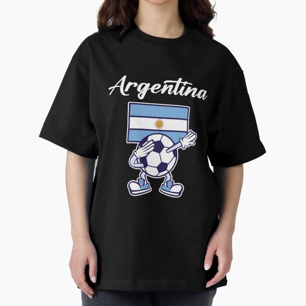 ARGENTINA - Dabbing Football Soccer Ball - ARGENTINA Oversized T-Shirt Back Your Heroes with Match Day Hype around FIFA World Cup 2026 Group Stage, CR7, Brazil, Portugal and Argentina, Fan Favorite Moments, National Team Passion, Big Match Drama