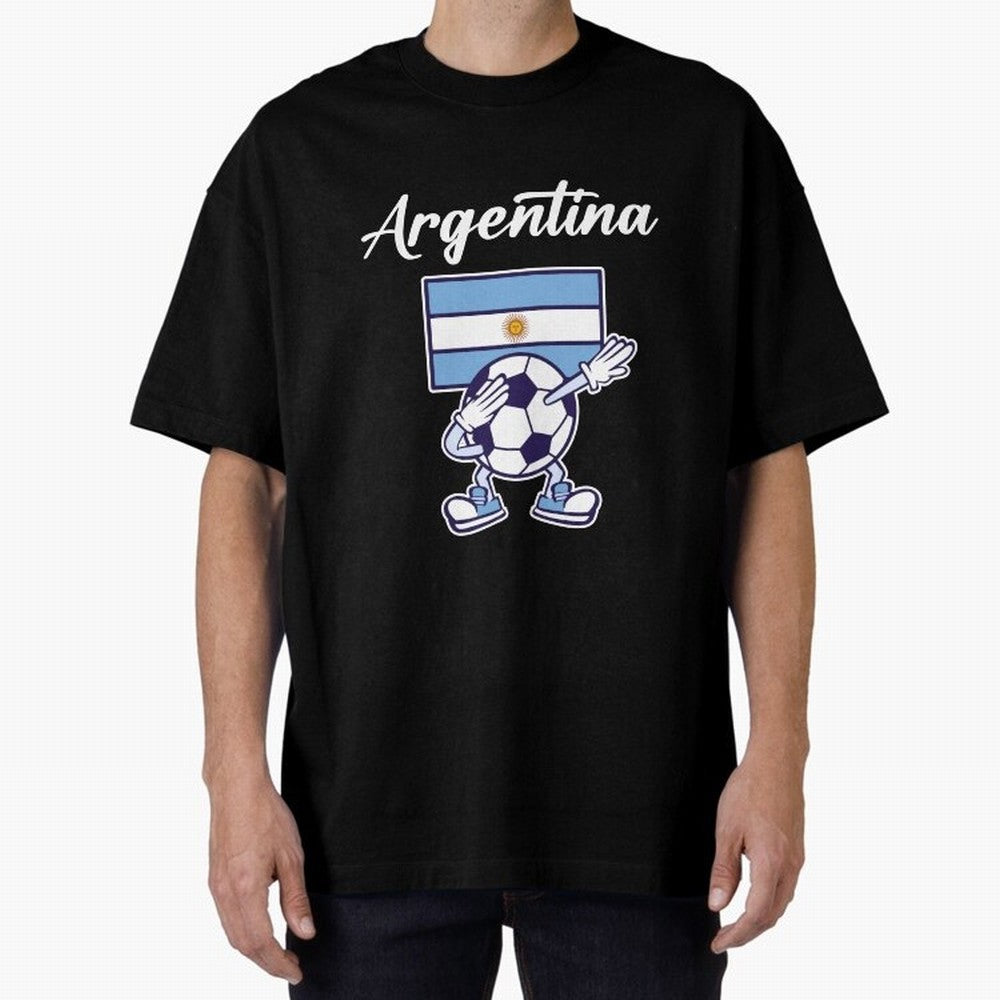 ARGENTINA - Dabbing Football Soccer Ball - ARGENTINA Oversized T-Shirt Back Your Heroes with Match Day Hype around FIFA World Cup 2026 Group Stage, CR7, Brazil, Portugal and Argentina, Fan Favorite Moments, National Team Passion, Big Match Drama