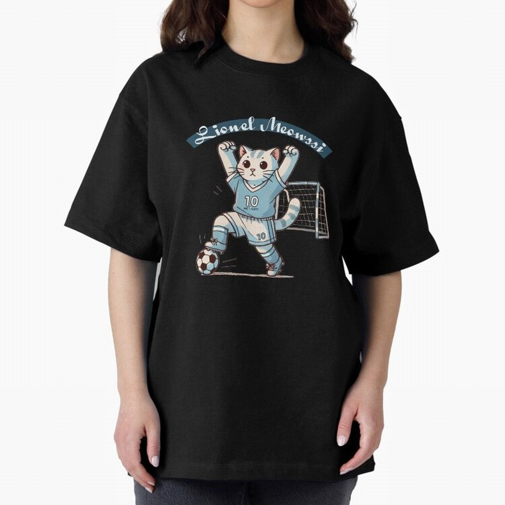 Lionel Meowssi Oversized T-Shirt Wear the Spirit of Match Day Hype around FIFA World Cup 2026 Group Stage, Messi and Cristiano Ronaldo, England, France and Netherlands, Game Day Rituals, Football Legends, Country Pride and the Road to the Final;