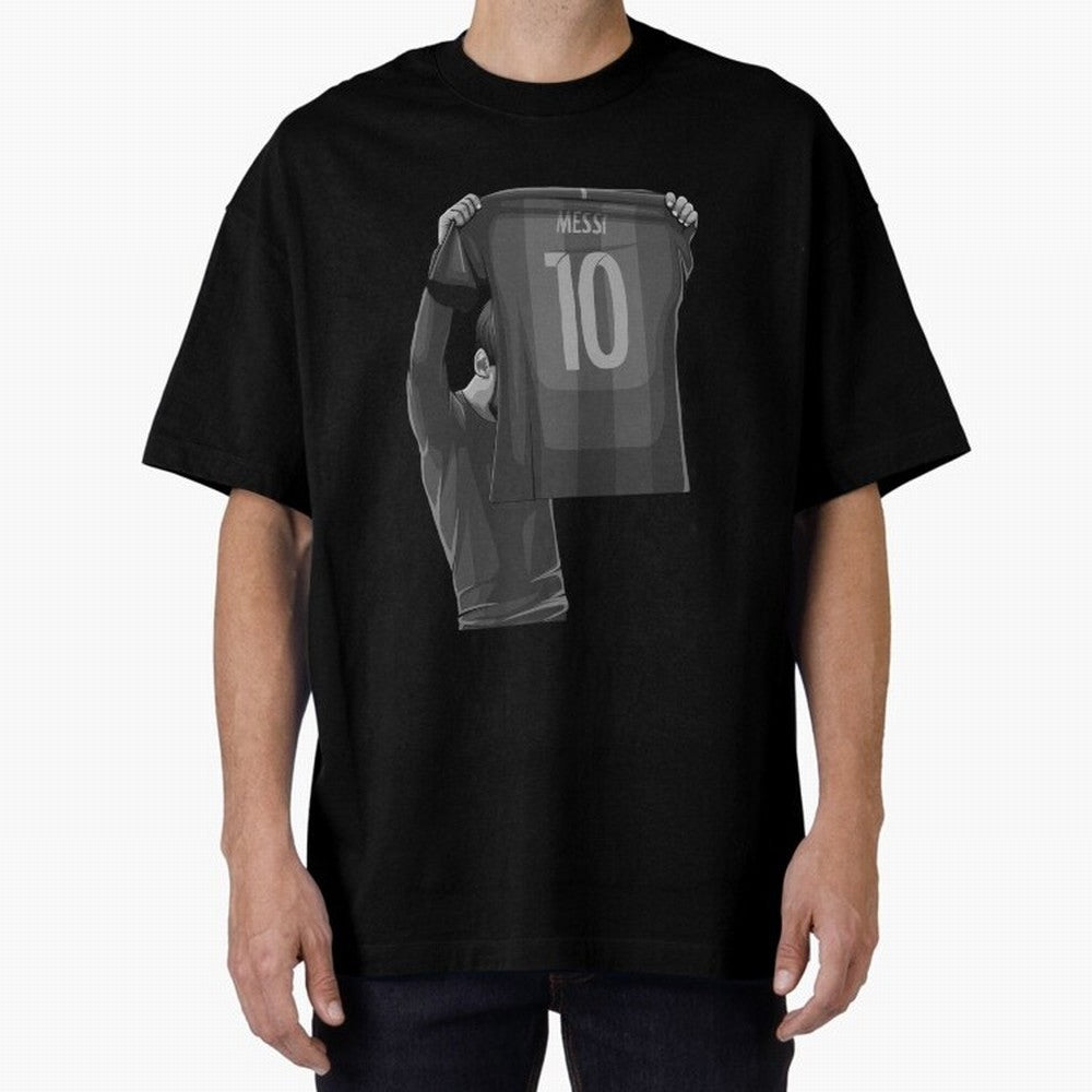 Lionel Messi Black and White Version Oversized T-Shirt Join Supporters Worldwide for Global Football Passion for FIFA World Cup 2026 USA Canada Mexico, Celebrating Mbappe, England, Champion Mindset, Group Stage Buzz, Knockout Tension and Passionate