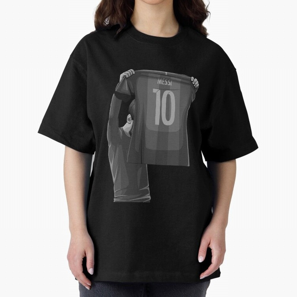 Lionel Messi Black and White Version Oversized T-Shirt Join Supporters Worldwide for Global Football Passion for FIFA World Cup 2026 USA Canada Mexico, Celebrating Mbappe, England, Champion Mindset, Group Stage Buzz, Knockout Tension and Passionate