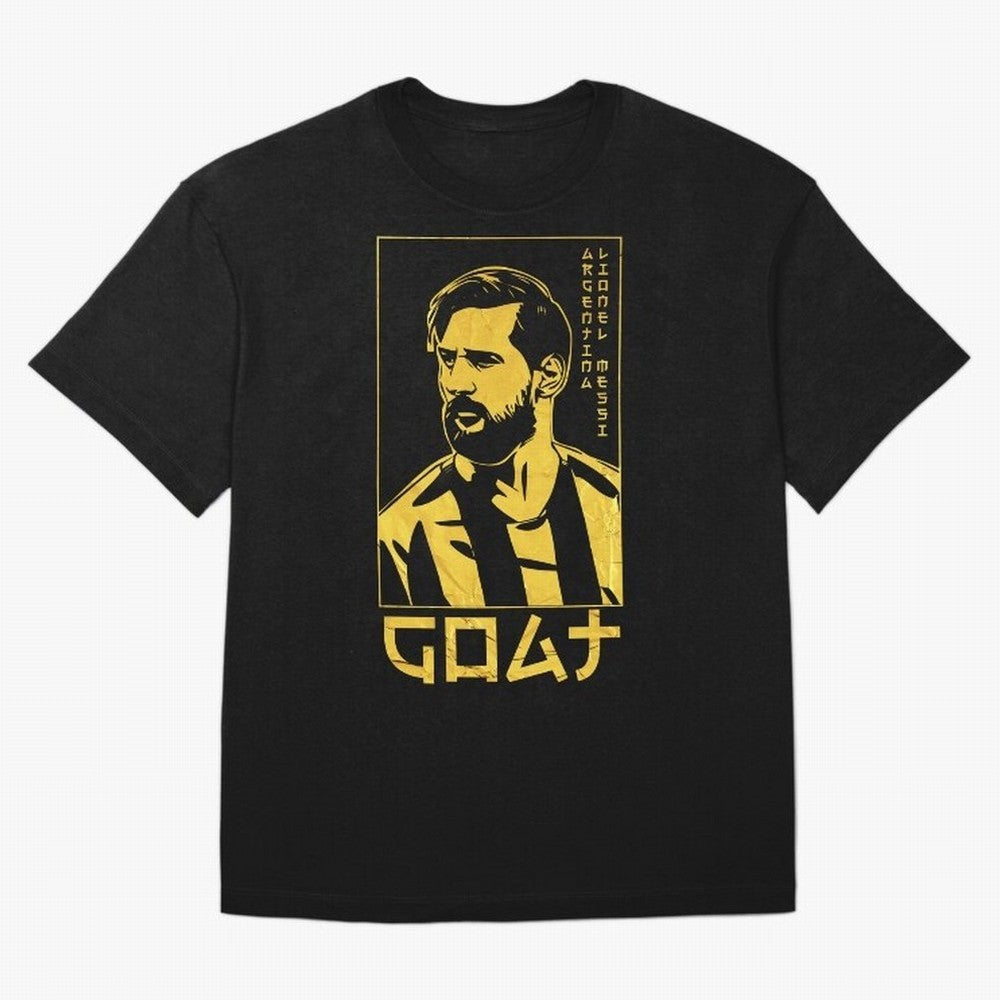 Lionel Messi Golden Style Portrait art illustration Premium T-Shirt Celebrate Supporters United by Global Football Passion for FIFA World Cup 2026, Made for Messi, Neymar and Mbappe, Germany, Championship Spirit, Famous Goals, Roaring Crowds and