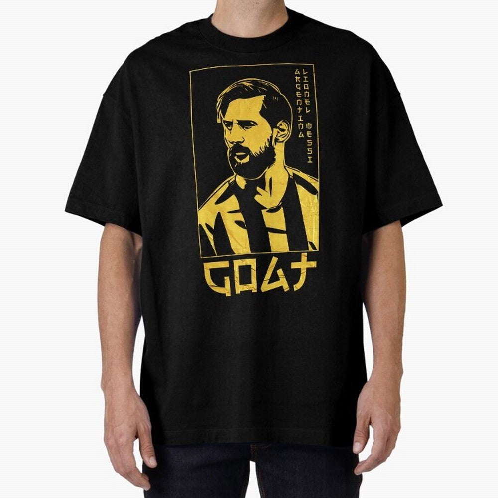 Lionel Messi Golden Style Portrait art illustration Premium T-Shirt Celebrate Supporters United by Global Football Passion for FIFA World Cup 2026, Made for Messi, Neymar and Mbappe, Germany, Championship Spirit, Famous Goals, Roaring Crowds and