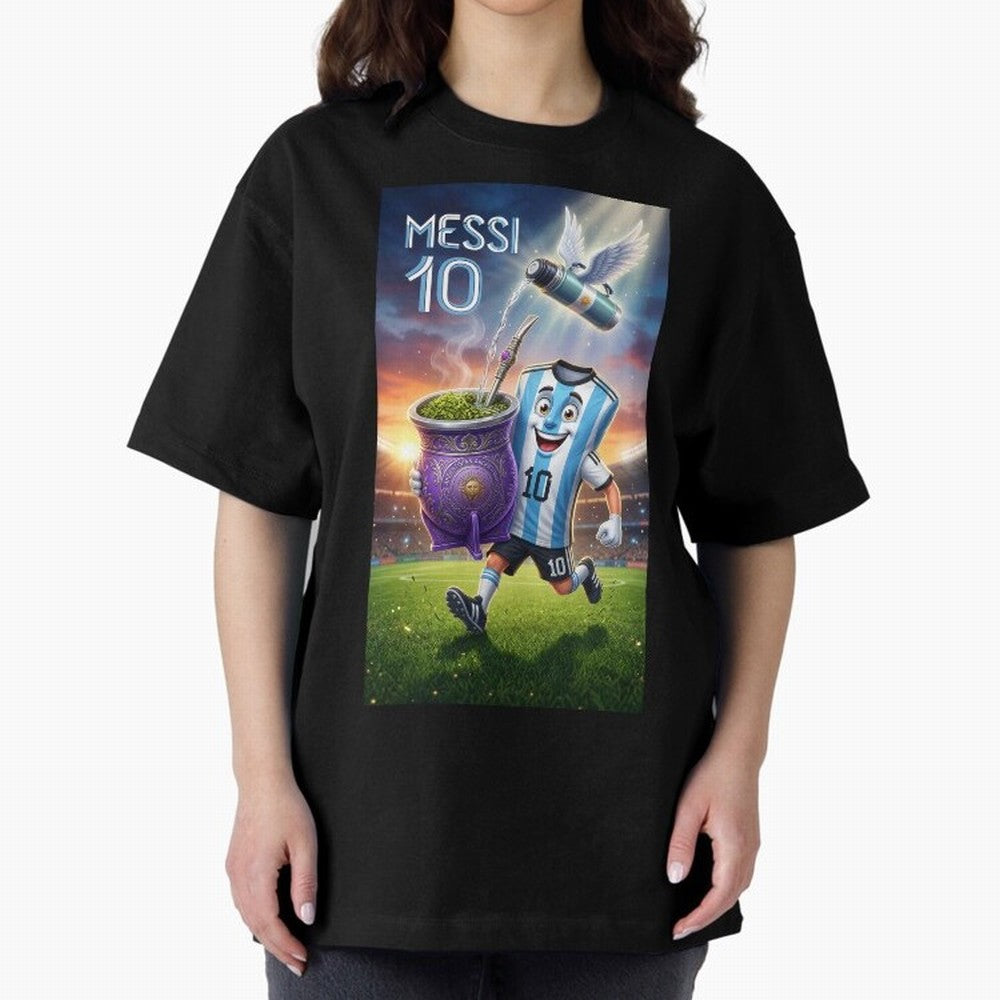 Messi 10 & Mate Magic ¨C The Soul of Argentine Football - Argentina Football Mate Mascot - Messi 10 Soccer Fan Art Oversized T-Shirt Honor the Beautiful Game during FIFA World Cup 2026 Group Stage Featuring Neymar, Argentina, France and Brazil