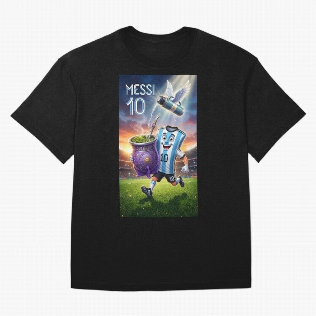 Messi 10 & Mate Magic ¨C The Soul of Argentine Football - Argentina Football Mate Mascot - Messi 10 Soccer Fan Art Oversized T-Shirt Honor the Beautiful Game during FIFA World Cup 2026 Group Stage Featuring Neymar, Argentina, France and Brazil