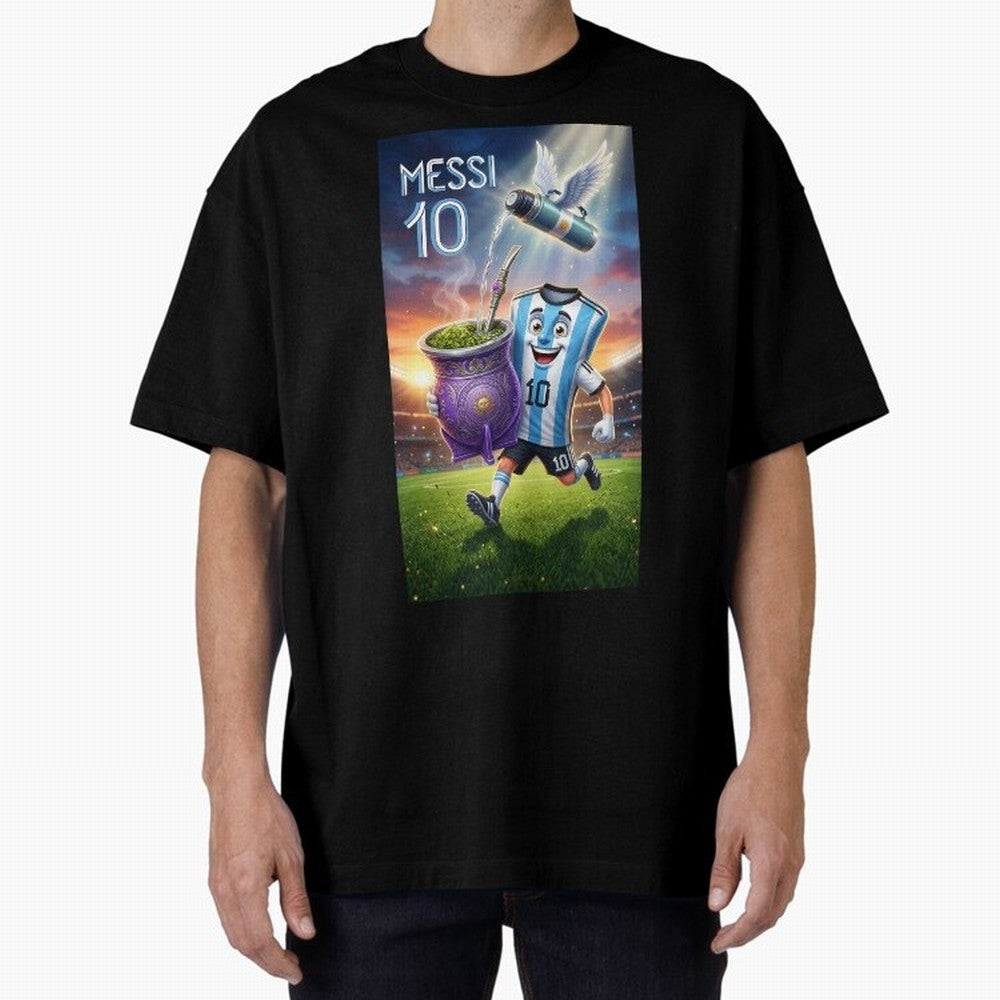 Messi 10 & Mate Magic ¨C The Soul of Argentine Football - Argentina Football Mate Mascot - Messi 10 Soccer Fan Art Oversized T-Shirt Honor the Beautiful Game during FIFA World Cup 2026 Group Stage Featuring Neymar, Argentina, France and Brazil