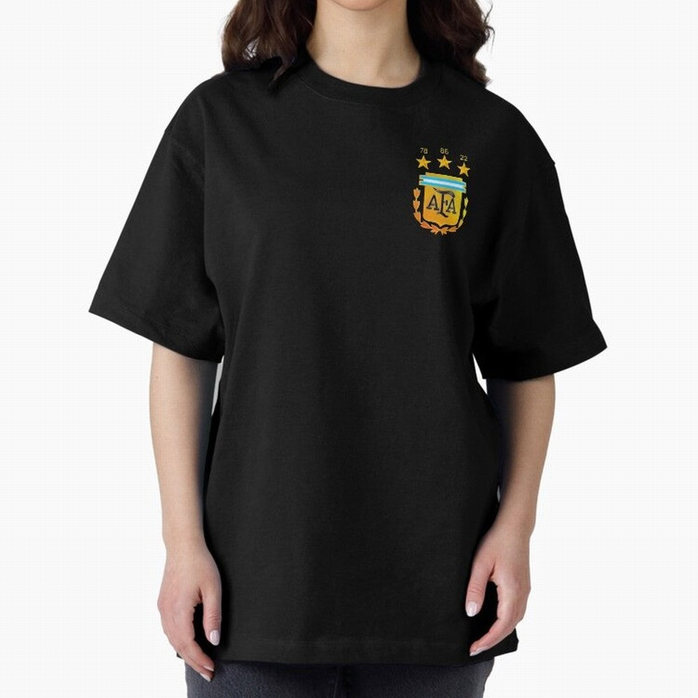 AFA ARGENTINA CHAMPION QATAR 2022 3 STARS Oversized T-Shirt Support the FIFA World Cup 2026 Journey through Messi and Cristiano Ronaldo Highlights, Argentina, France and Brazil Pride, Vintage Soccer Flavor, Modern Football Stars, National Flags and