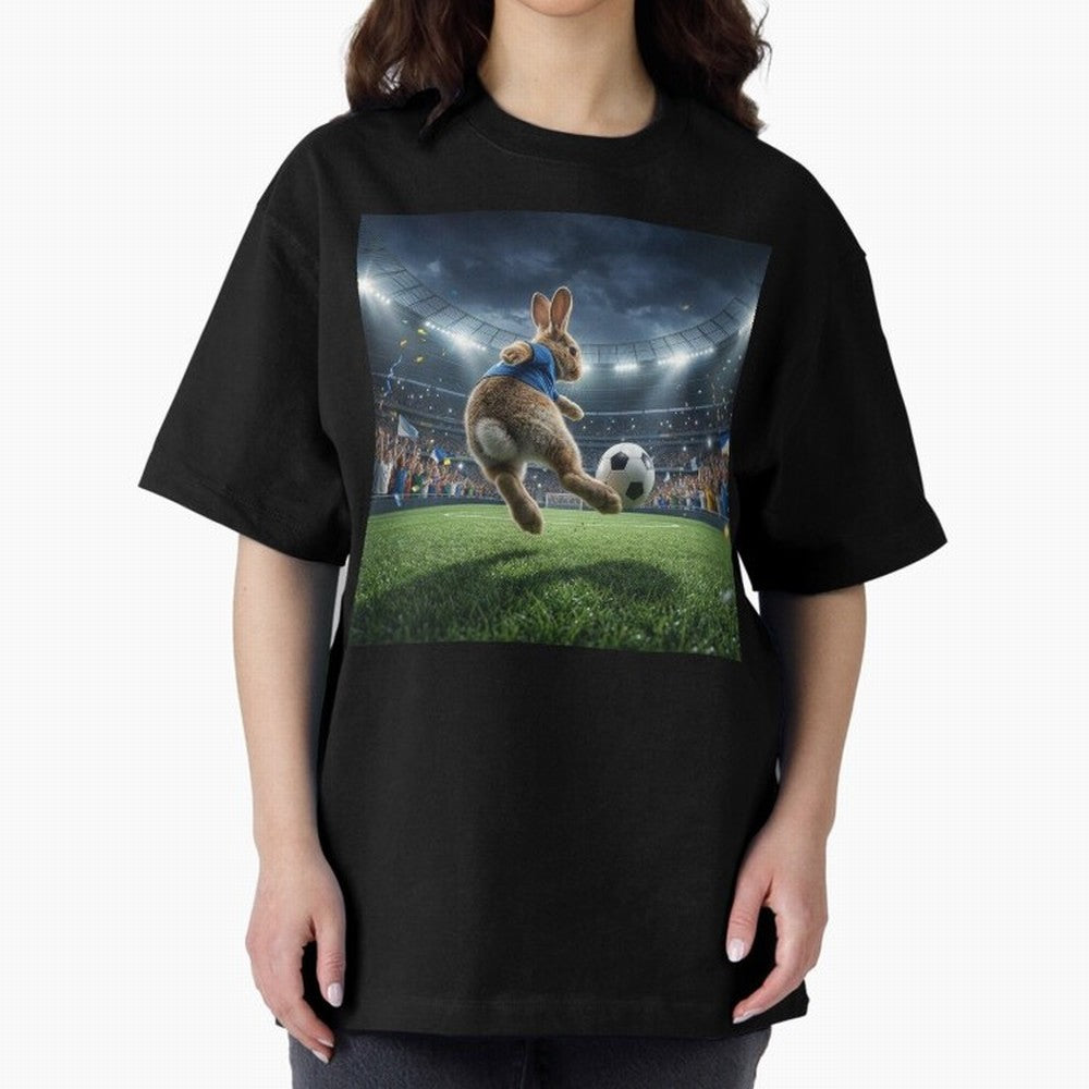 Rabbit Is Veritable Messi on the Soccer Pitch Oversized T-Shirt Relive Global Football Passion for FIFA World Cup 2026 USA Canada Mexico, Centered on Neymar, Haaland and Cristiano Ronaldo, Argentina, France and Brazil, Retro Football Energy, Iconic