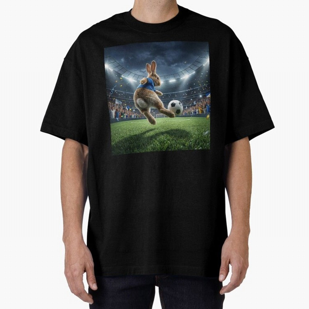 Rabbit Is Veritable Messi on the Soccer Pitch Oversized T-Shirt Relive Global Football Passion for FIFA World Cup 2026 USA Canada Mexico, Centered on Neymar, Haaland and Cristiano Ronaldo, Argentina, France and Brazil, Retro Football Energy, Iconic