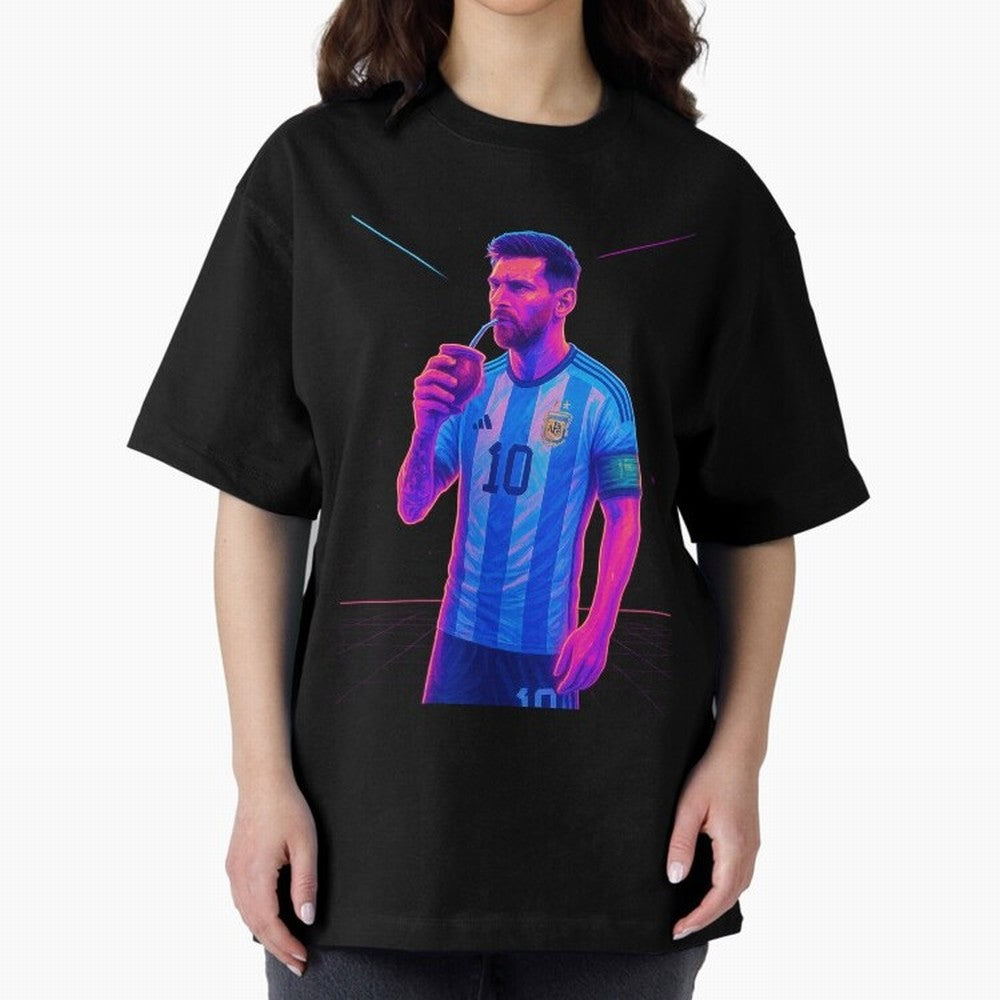 Messi The Goat Art Neon Synthwave Cyberpunk ¨C Retro Futuristic Classic T-Shirt Embrace the FIFA World Cup 2026 Group Stage Journey through Haaland Highlights, France Pride, Retro Football Energy, Iconic Rivalries, Trophy Chase Drama and Stadium