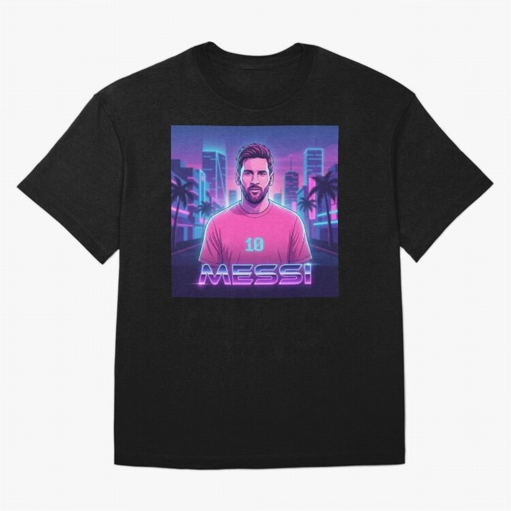 Inter Miami? Football Legend Messi Cyberpunk Retro Futurist Design (Version 2) Classic T-Shirt Fuel the Hype around FIFA World Cup 2026 Group Stage Spirit, with England, France and Netherlands, Cristiano Ronaldo, Goal Celebration Energy, Supporter